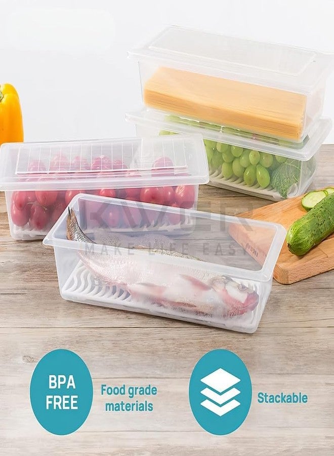 Orbica Polypropylene Fridge Storage Boxes,Fridge Organizer With Removable Drain Plate Tray Keeps Fruits, Vegetables, Meat, Fish Fresh Longer (1500 Ml,Pack of 2) - Image 3