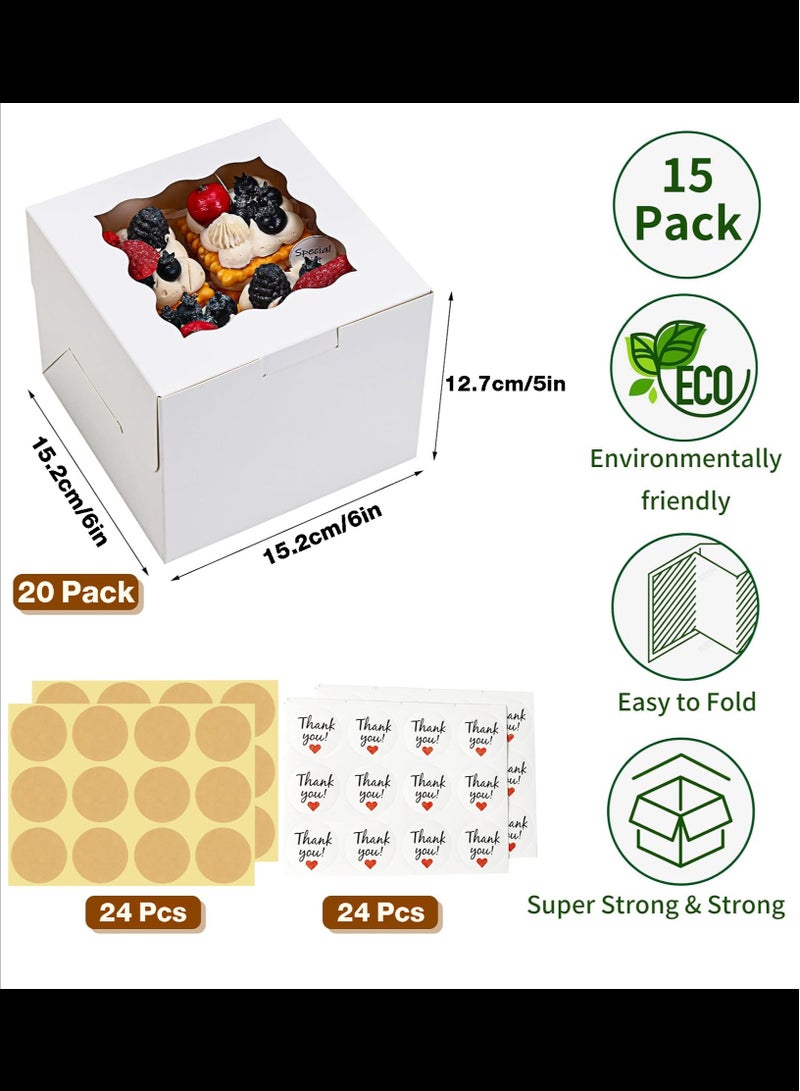 AVACraft 20Pcs Bakery Boxes with Window, 6 x 6 x 5 Inches, Paperboard Treat Boxes for Cookies, Pastry, Cookies, Strawberries, Macarons,White/Clear - Image 2