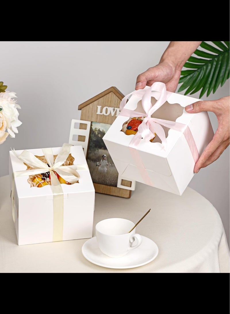 AVACraft 20Pcs Bakery Boxes with Window, 6 x 6 x 5 Inches, Paperboard Treat Boxes for Cookies, Pastry, Cookies, Strawberries, Macarons,White/Clear - Image 4