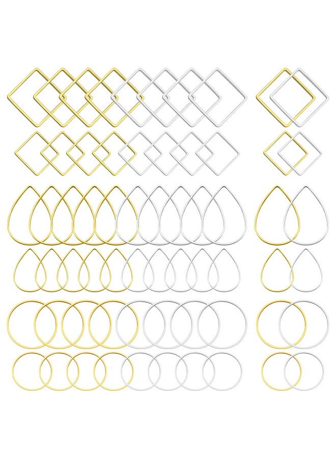 Oubaka 216pcs Beading Hoop Earrings 3 Shapes Earring Hoops Hypoallergenic Earring Finding Square Teardrop Round Earrings Beading Hoop Bulk for DIY Earrings Making Supplies(Gold&Silver) - Image 1