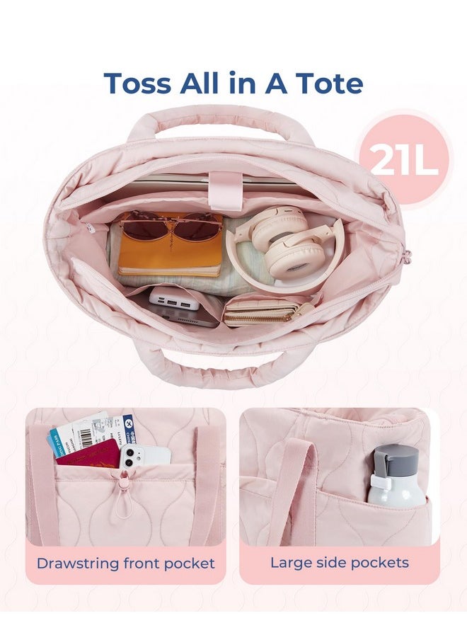 BAGSMART BAGSMART Puffer Tote Bag for Women, Quilted Travel Top Handle, Large Lightweight Shoulder Handbags with Zipper  - Image 2