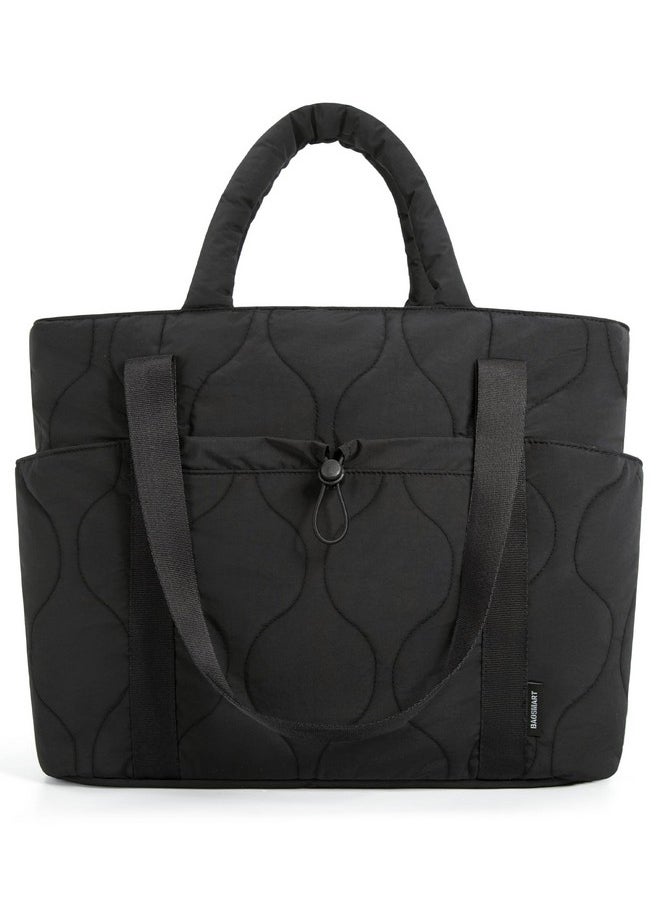 BAGSMART BAGSMART Puffer Tote Bag for Women, Quilted Travel Top Handle, Large Lightweight Shoulder Handbags with Zipper  - Image 1
