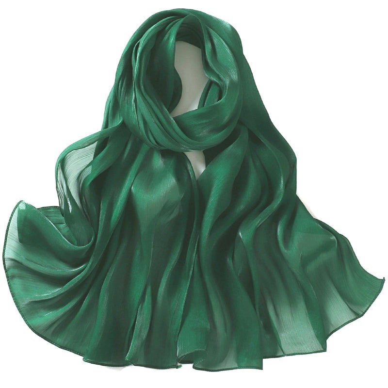 HURESON Premium Hijab Scarf for Women Green Shimmer Hijabs Crepe Lightweight Scarves Wedding Shawls and Wraps for Evening Dresses Shiny (Green 2#) - Image 1