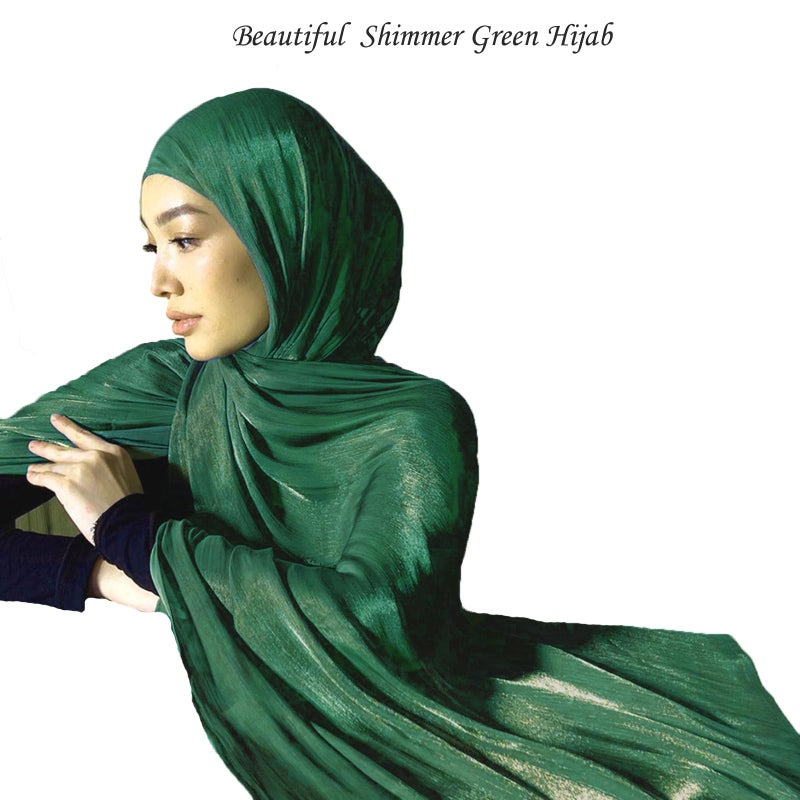 HURESON Premium Hijab Scarf for Women Green Shimmer Hijabs Crepe Lightweight Scarves Wedding Shawls and Wraps for Evening Dresses Shiny (Green 2#) - Image 4