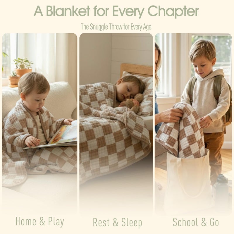 HardNok 6-Layer Muslin Toddler Blanket - Made with Organic Cotton, Large 50x60 Crib Quilt & Bedding for Kids & Moms (Coffee Checkered) - Image 4