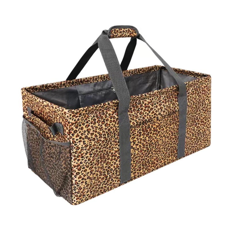 Joyfol Day Extra Large Utility Tote Bag, Reusable Grocery Bags Foldable,Upgraded Metal Frame, With Sturdy Handles Reinforced Bottom Heavy Duty Oxford Fabric Moving Shopping Bags, Leopard Brown - Image 1