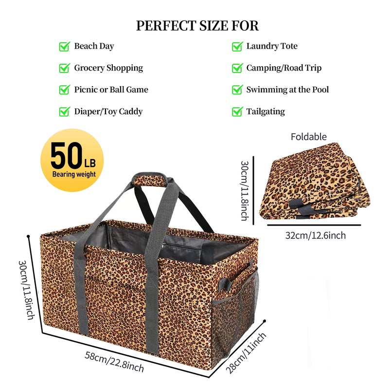 Joyfol Day Extra Large Utility Tote Bag, Reusable Grocery Bags Foldable,Upgraded Metal Frame, With Sturdy Handles Reinforced Bottom Heavy Duty Oxford Fabric Moving Shopping Bags, Leopard Brown - Image 5