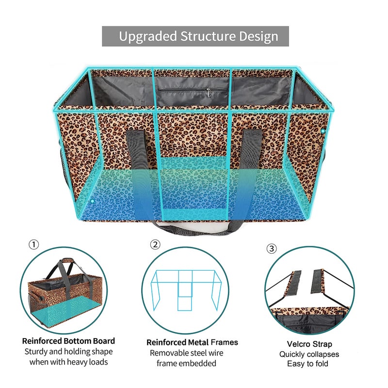 Joyfol Day Extra Large Utility Tote Bag, Reusable Grocery Bags Foldable,Upgraded Metal Frame, With Sturdy Handles Reinforced Bottom Heavy Duty Oxford Fabric Moving Shopping Bags, Leopard Brown - Image 3