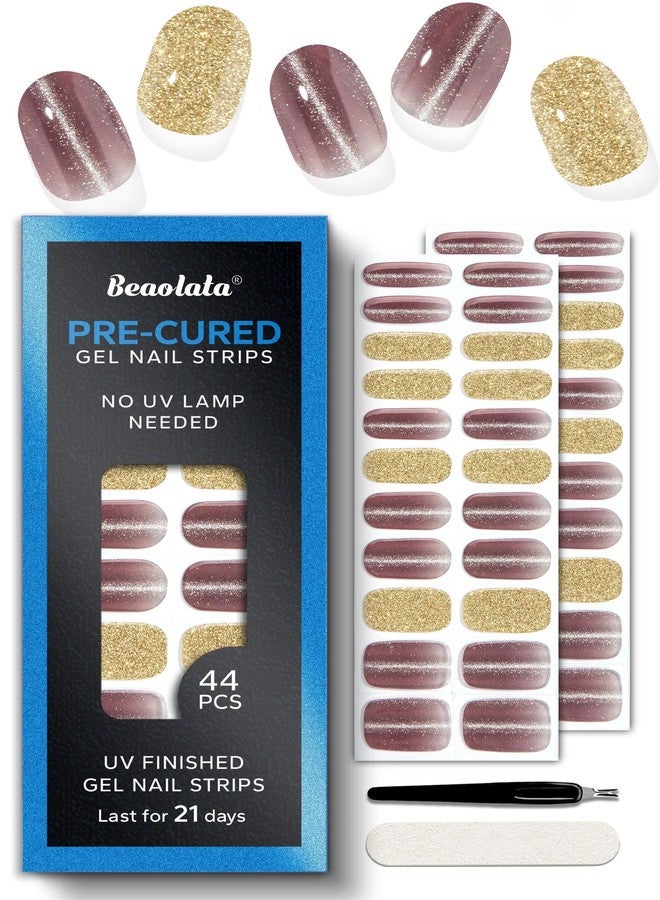 Beaolata Real Gel Nail Strips (No UV Light Needed) - 44Pcs Salon Quality Nail Stickers - Long Lasting Polish Wraps for Women, Easy Apply & Remove (Gothic Purple） - Image 1
