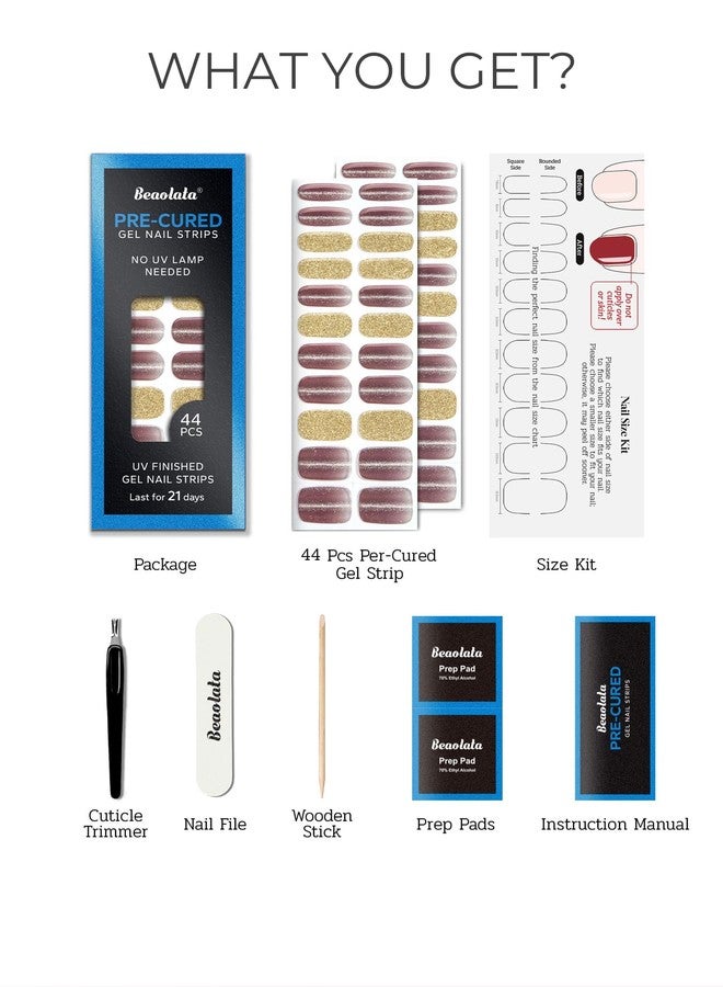 Beaolata Real Gel Nail Strips (No UV Light Needed) - 44Pcs Salon Quality Nail Stickers - Long Lasting Polish Wraps for Women, Easy Apply & Remove (Gothic Purple） - Image 4