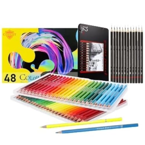 Corslet Set of 60 Pcs : 48 Pc Color Pencil & 12 Pc Drawing Pencil Combo Set for Adults & Kids – Professional Pre‑sharpened Colored Pencils for Drawing, Sketching, Shading & Adult Coloring Books - Image 1