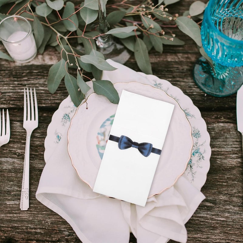 Vaguelly Disposable Paper Napkins with Bow Tie Pocket for Cutlery 40x40cm 50pcs Navy Blue Tableware Packing Napkins for Restaurant Hotel Party Event Use - Image 5