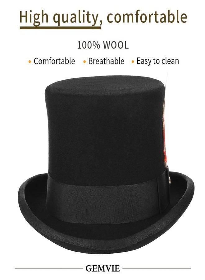 GEMVIE Men 100% Wool Mad Hatter Satin Lined Black Low Top Hats, Black, 7 5/8 - Image 2