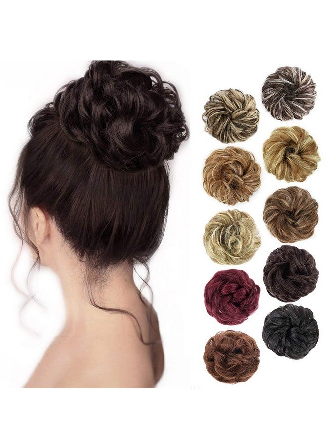 MORICA 1Pcs Messy Hair Bun Hair Scrunchies Extension Curly Wavy Messy Synthetic Chignon For Women (16(Dark Brown)) - Image 1