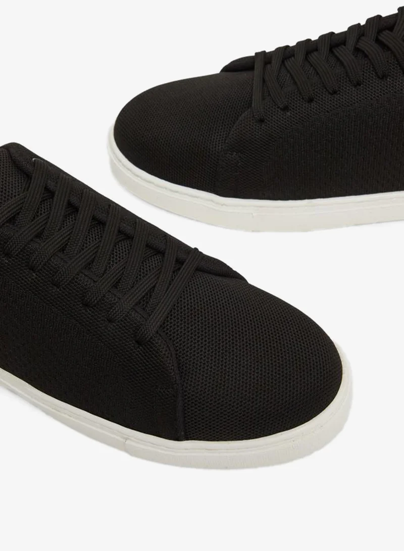 Styli Black Knit Lace-Up Sneakers