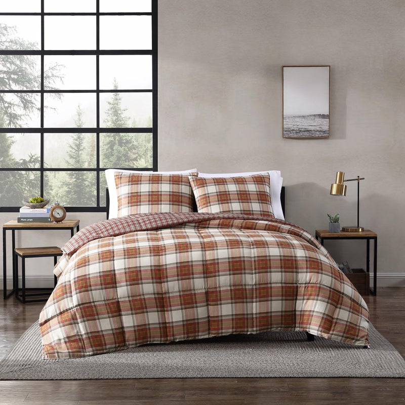 Eddie Bauer - King Duvet Cover Set, Reversible Cotton Bedding with Matching Shams, Stylish Home Decor for All Seasons (Edgewood Red, King) - Image 1