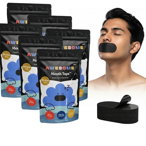 Awesome Mouth Tape for Sleeping – Stops Snoring n Mouth Breathing, Nasal Breathing, CDSCO Approved, Medical-Grade, Hypoallergenic, Skin-Friendly, 30 Strips - AWESOME Mouth Tape (pack of 6) - Image 1