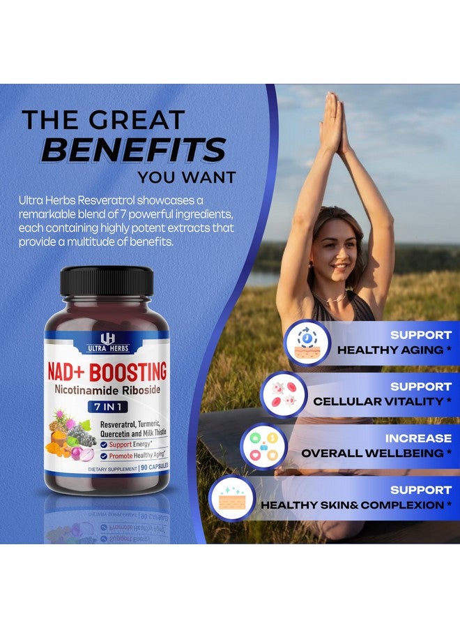 NAD+ Supplement 14,300mg with Nicotinamide Riboside NR, Trans Resveratrol, Quercetin - Support Cellular Energy, Longevity, Healthy Aging *USA made & tested* (90 Count (Pack of 1))