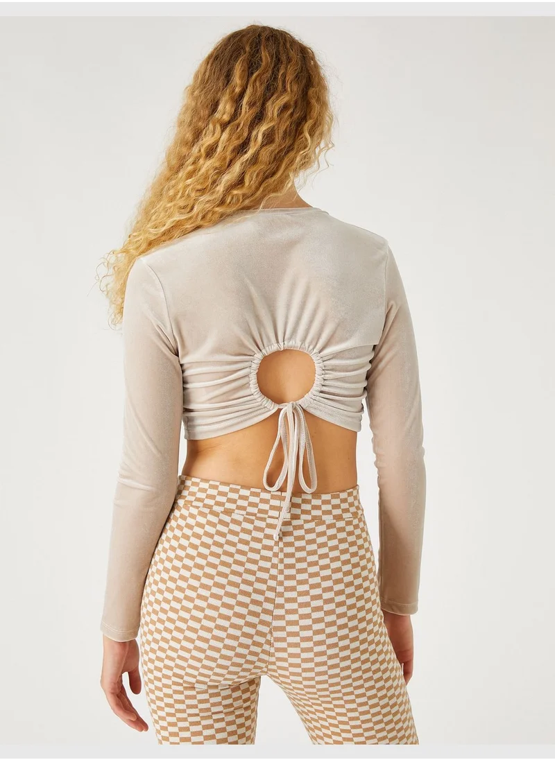 كوتون Back Detail Crop T-Shirt Long Sleeve