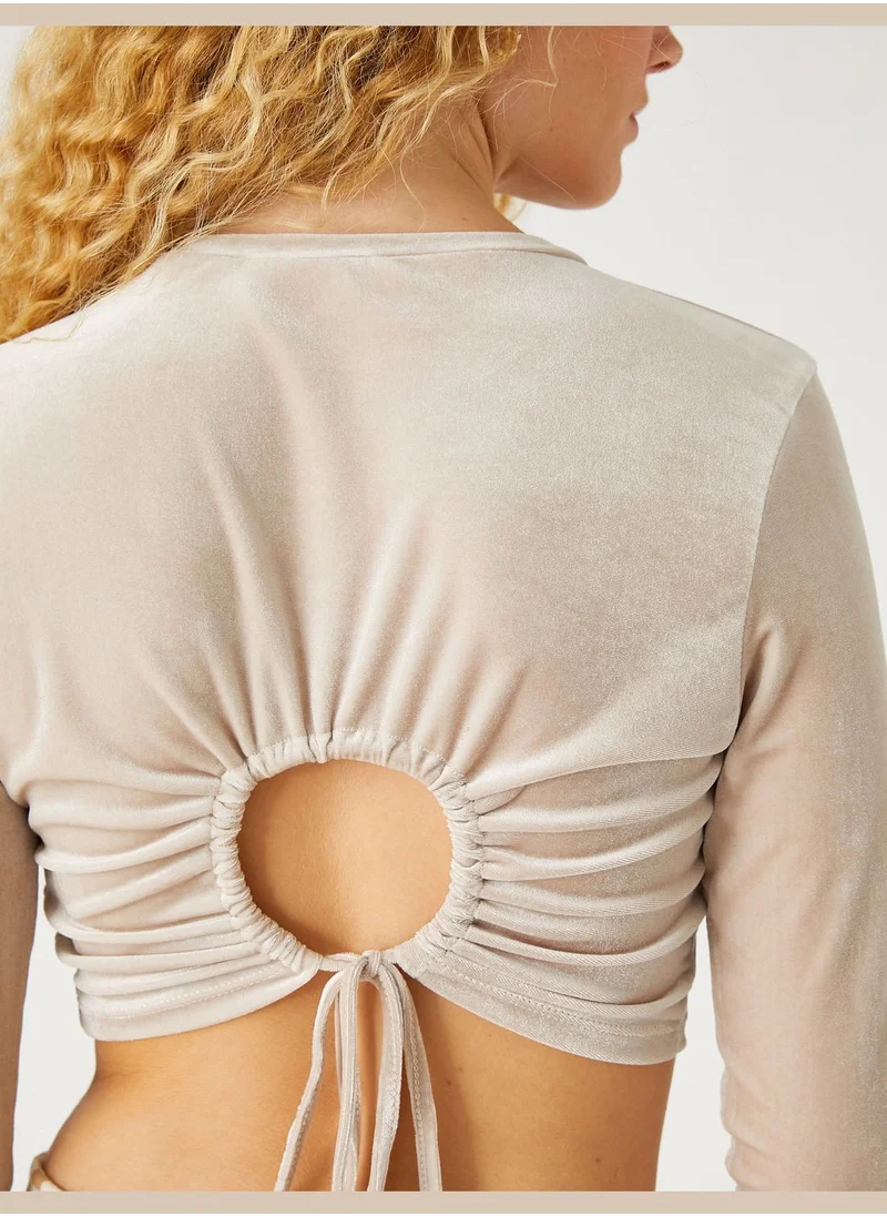 كوتون Back Detail Crop T-Shirt Long Sleeve