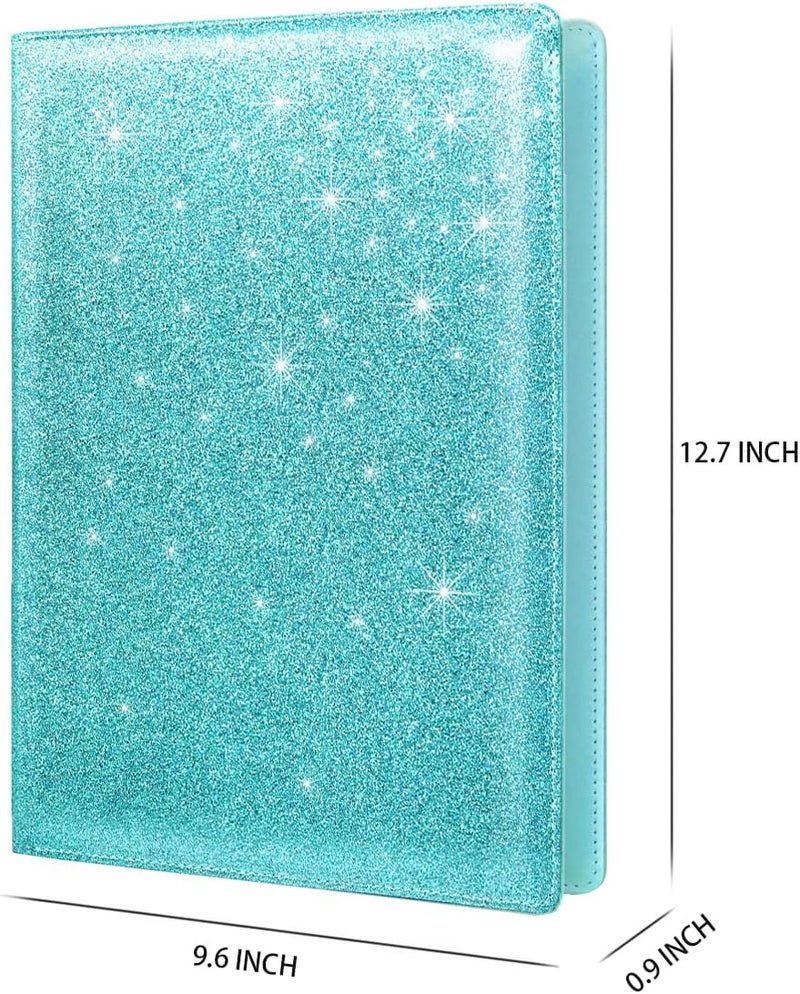 WAVEYU Glitter Portfolio Case for Women, Padfolio Cover for Women, Conference/Resume/Legal Document Organizer with Letter/A4 Size Clipboard Hardboard, Business Card Holders, Blue+Green - Image 4