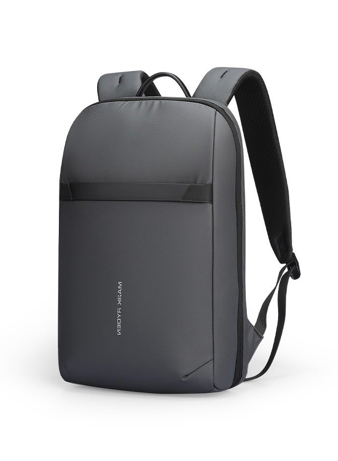 مارك رايدن حقيبة ظهر لاب توب مارك رايدن  رمادي مقاومة للماء . بوصة للأعمال مع منفذ شحن  وسحاب  وجيب خلفي مضاد للسرقة من مادة أكسفورد  سلسلة المسافرين للعمل والسفر - Image 1