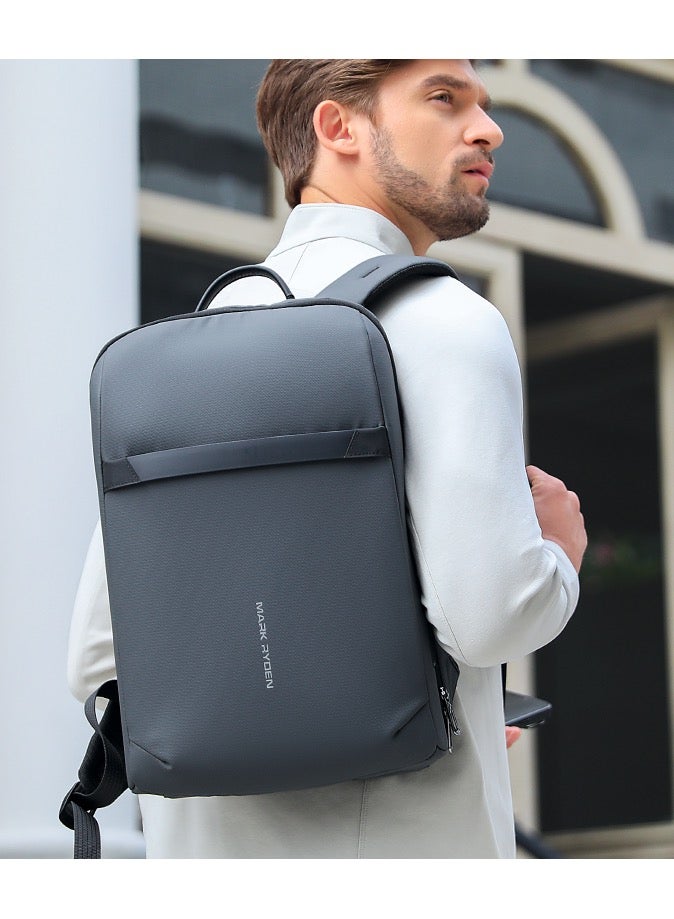 مارك رايدن حقيبة ظهر لاب توب مارك رايدن  رمادي مقاومة للماء . بوصة للأعمال مع منفذ شحن  وسحاب  وجيب خلفي مضاد للسرقة من مادة أكسفورد  سلسلة المسافرين للعمل والسفر - Image 2