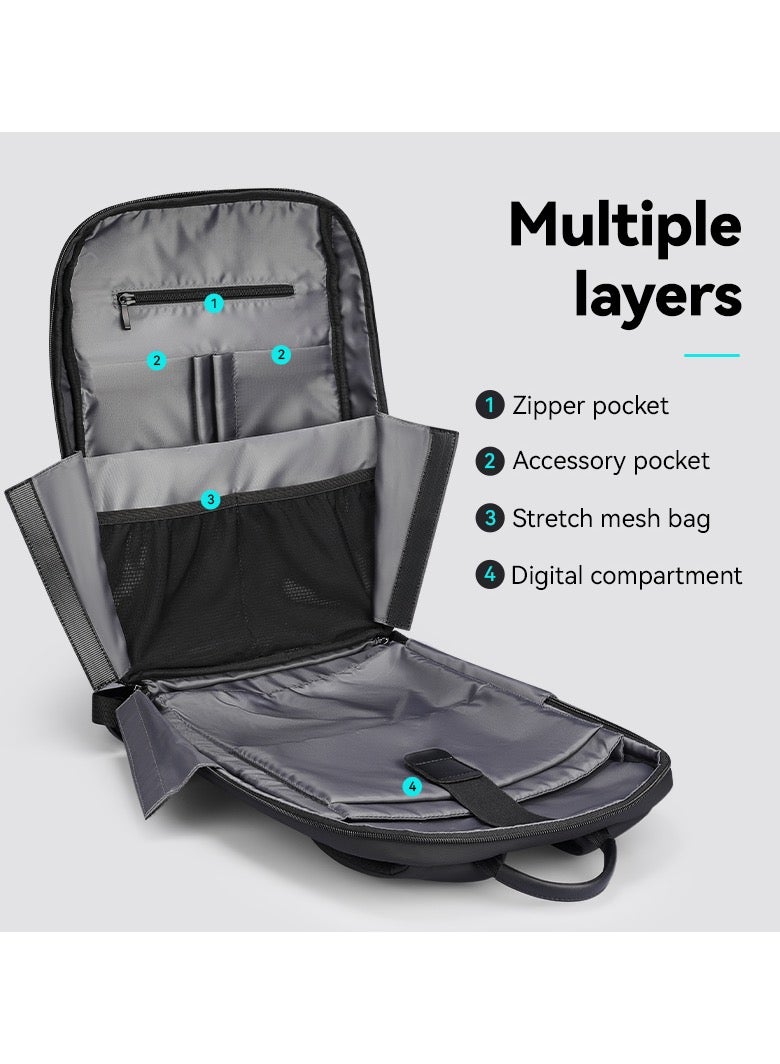 مارك رايدن حقيبة ظهر لاب توب مارك رايدن  رمادي مقاومة للماء . بوصة للأعمال مع منفذ شحن  وسحاب  وجيب خلفي مضاد للسرقة من مادة أكسفورد  سلسلة المسافرين للعمل والسفر - Image 4