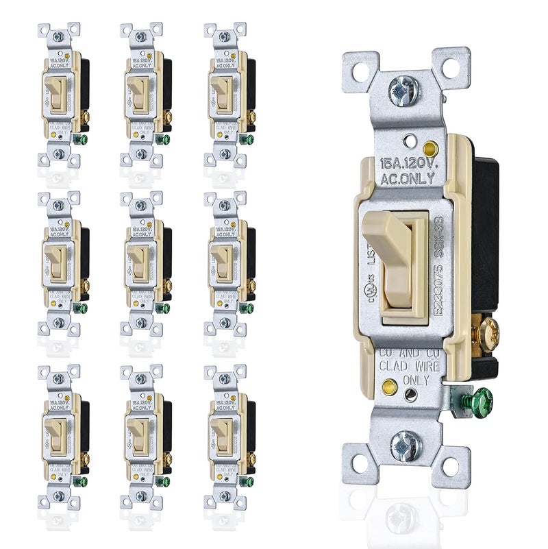 Faith Faith Ivory 3Way Toggle Light Switch 10Pack  3Way Standard Wall Switch for Lights  120V 15 Amp Toggle Switch with Grounding Screw  - Image 1