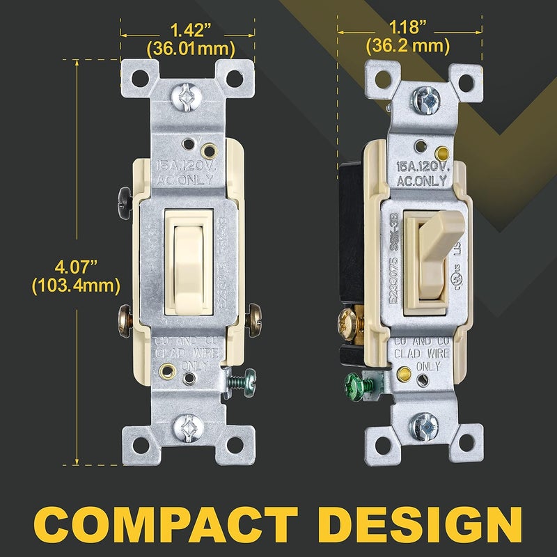 Faith Faith Ivory 3Way Toggle Light Switch 10Pack  3Way Standard Wall Switch for Lights  120V 15 Amp Toggle Switch with Grounding Screw  - Image 5