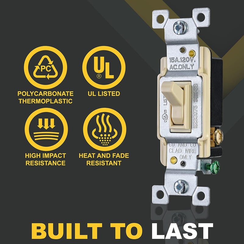 Faith Faith Ivory 3Way Toggle Light Switch 10Pack  3Way Standard Wall Switch for Lights  120V 15 Amp Toggle Switch with Grounding Screw  - Image 3