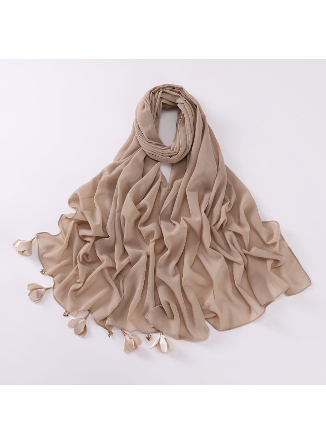 Nariele New Handmade Alloy Heart-Shaped Flower Pearl Chiffon Headscarf - Image 1