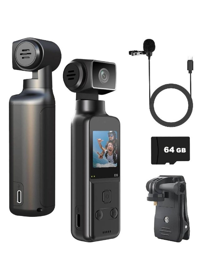 ZOOMEE 4K Body Camera Body Cam Video & Audio Pockets Mini Vlog Cam 270° Rotating Camera with External Microphone, 64GB Card, Pocket Camera for Outdoor Sports, Bike, Travel, Police, Civilia - Image 1
