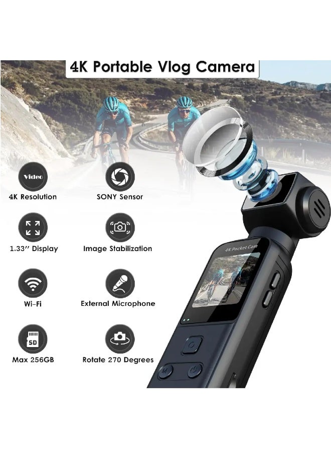 ZOOMEE 4K Body Camera Body Cam Video & Audio Pockets Mini Vlog Cam 270° Rotating Camera with External Microphone, 64GB Card, Pocket Camera for Outdoor Sports, Bike, Travel, Police, Civilia - Image 2