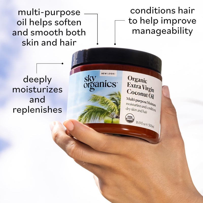 Sky Organics - Multipurpose Organic Coconut Oil for Skin & Hair, 16.9 fl oz - Extra Virgin Hair Oil & Body Moisturizer - Vitamins, Antioxidants & Fatty Acids - Vegan, Cruelty Free - Image 4