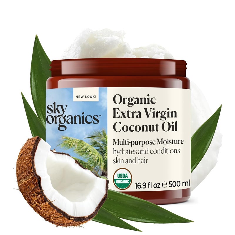 Sky Organics - Multipurpose Organic Coconut Oil for Skin & Hair, 16.9 fl oz - Extra Virgin Hair Oil & Body Moisturizer - Vitamins, Antioxidants & Fatty Acids - Vegan, Cruelty Free - Image 1