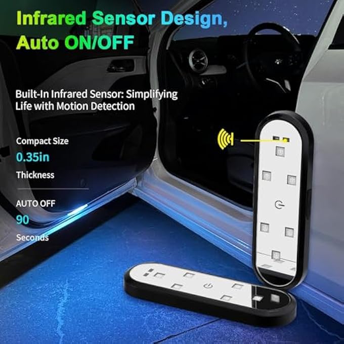 KASTWAVE Car Door Lights Led 7 Color Projector Lights Magnetic Sensing Welcome Door Sill Courtesy Projection Rechargeable Usb Wireless Car Interior Atmosphere Warning Lamps 4Pcs - Image 3