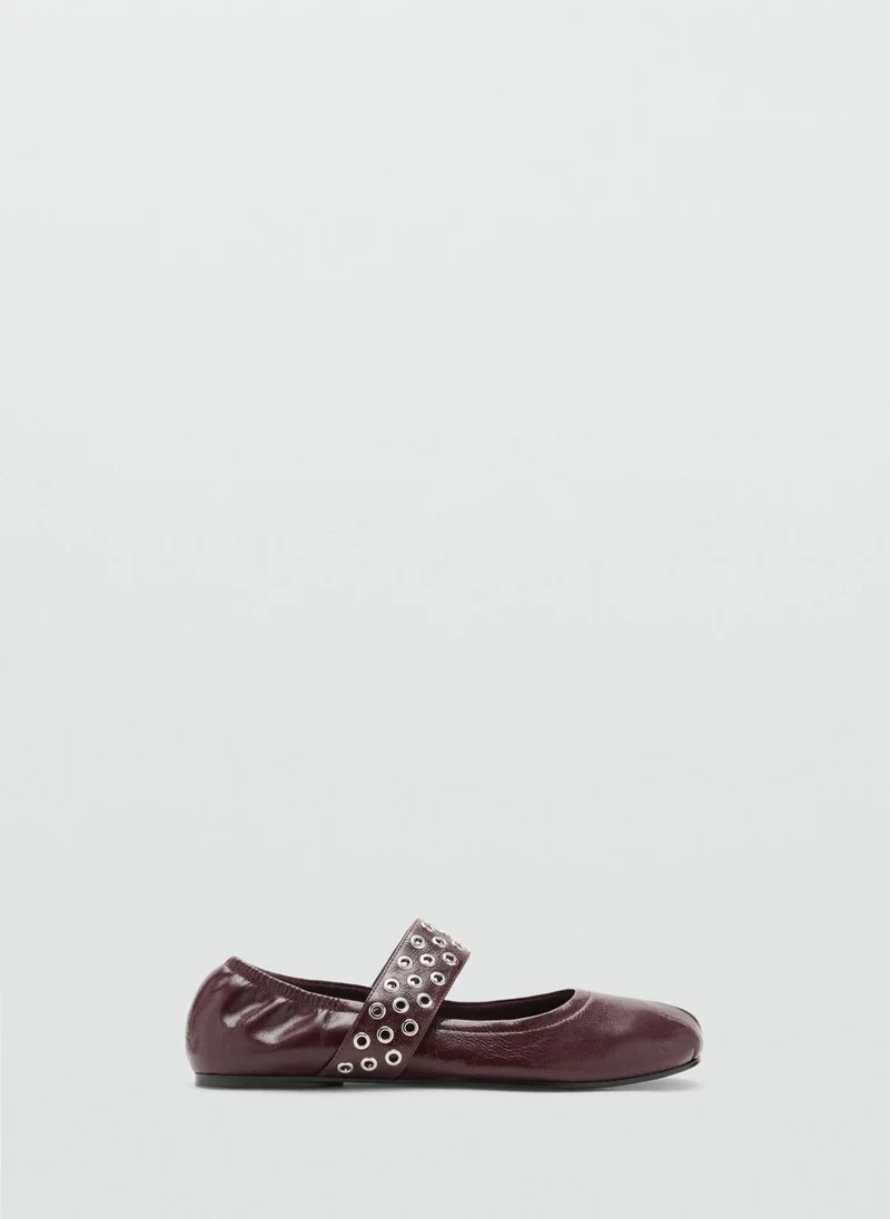 MANGO Leather ballet flats with eyelets