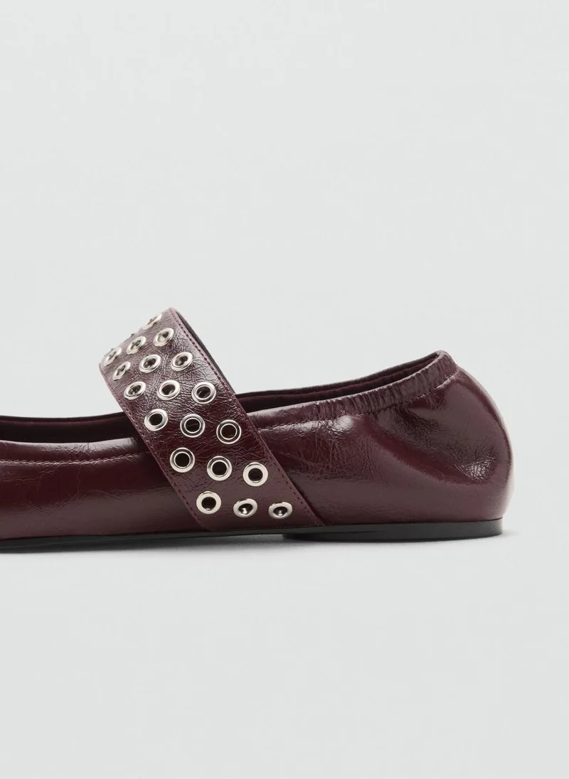 مانجو Leather ballet flats with eyelets