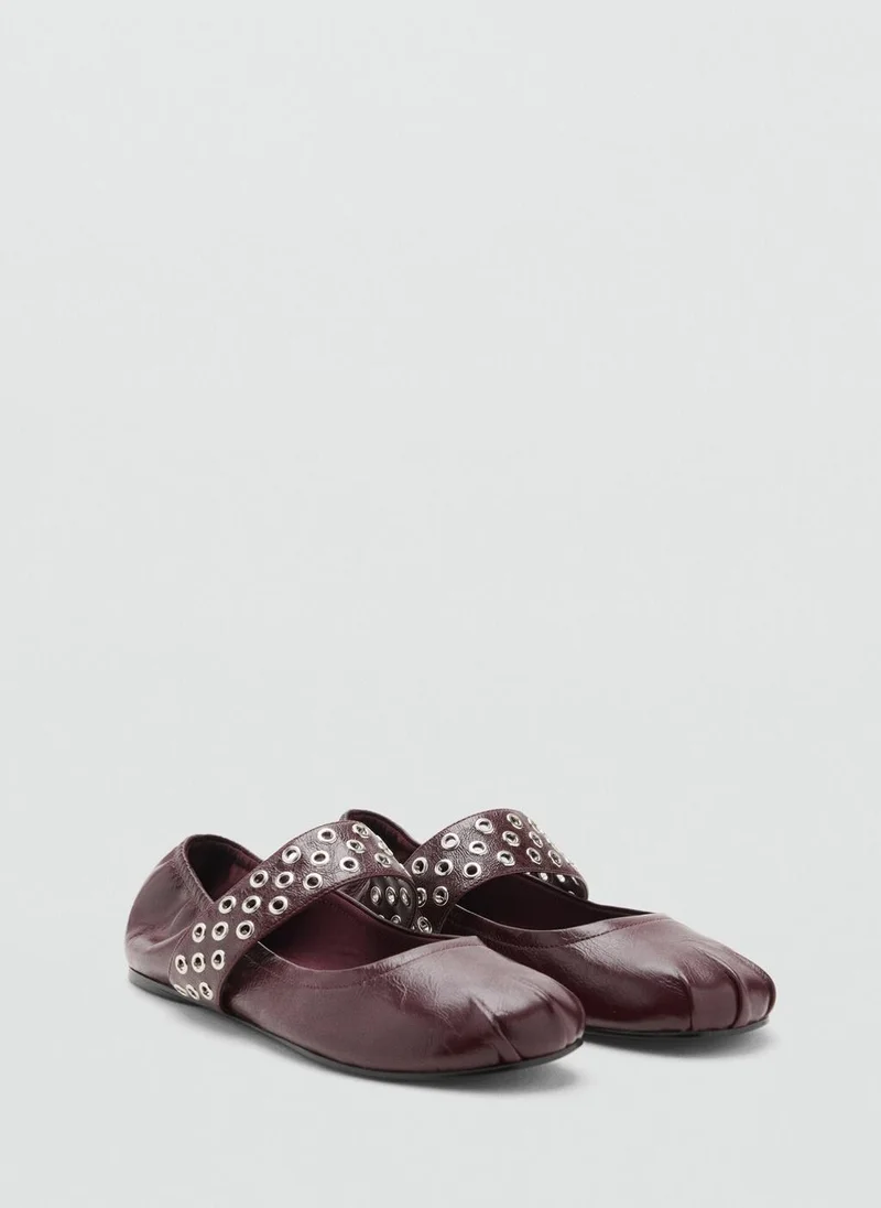 MANGO Leather ballet flats with eyelets