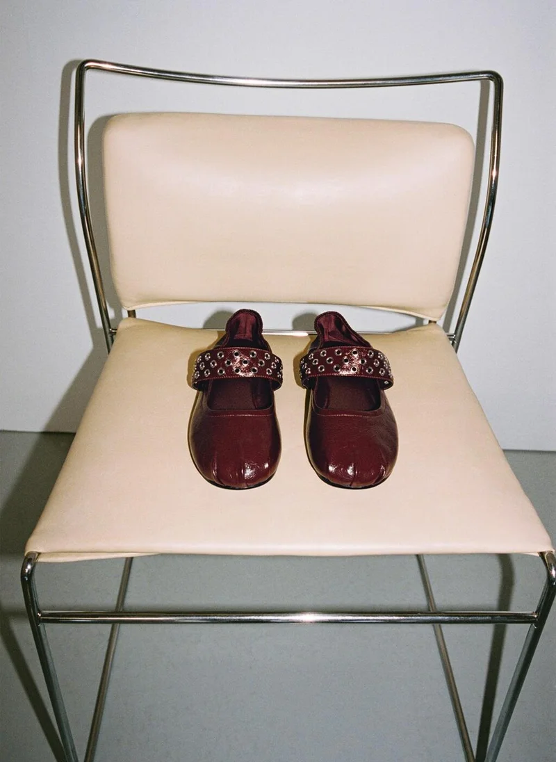 مانجو Leather ballet flats with eyelets