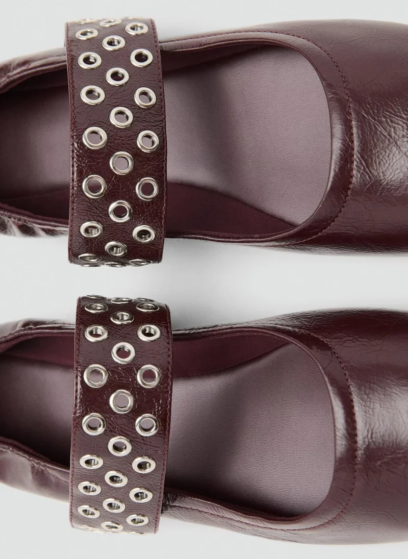 مانجو Leather ballet flats with eyelets