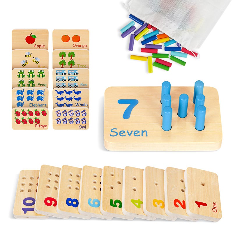 TOOKYLAND Peg Board Toddler Toys Counting Wooden Toys with 55 Pegs Wooden Math ManipulativesMontessori Math and Numbers for Kids Kindergarten Learning Activities - Image 3