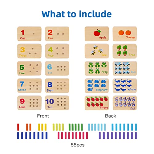 TOOKYLAND Peg Board Toddler Toys Counting Wooden Toys with 55 Pegs Wooden Math ManipulativesMontessori Math and Numbers for Kids Kindergarten Learning Activities - Image 5