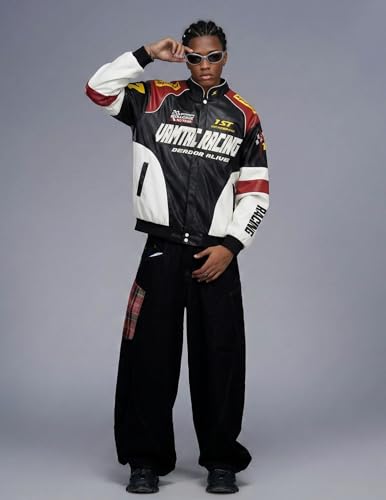 Vamtac Mens Racing Jackets Oversized Vintage Leather Bomber Jacket Baseball Racer Varsity Coats Streetwear - Image 3