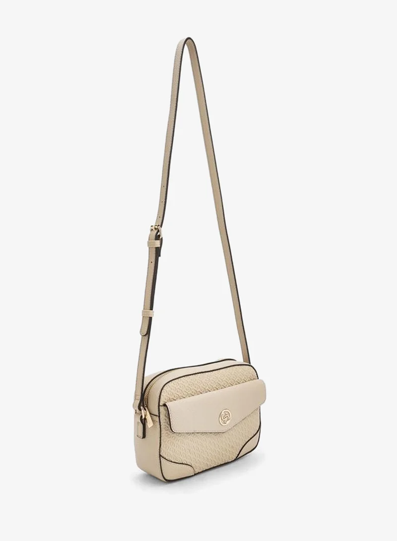 Celeste Monogram Embossed Crossbody Bag With Zip Closure
