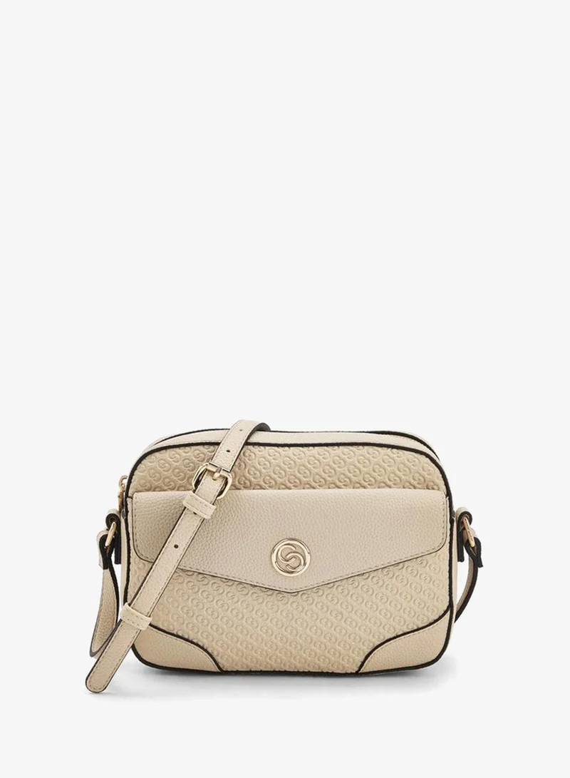 Celeste Monogram Embossed Crossbody Bag With Zip Closure