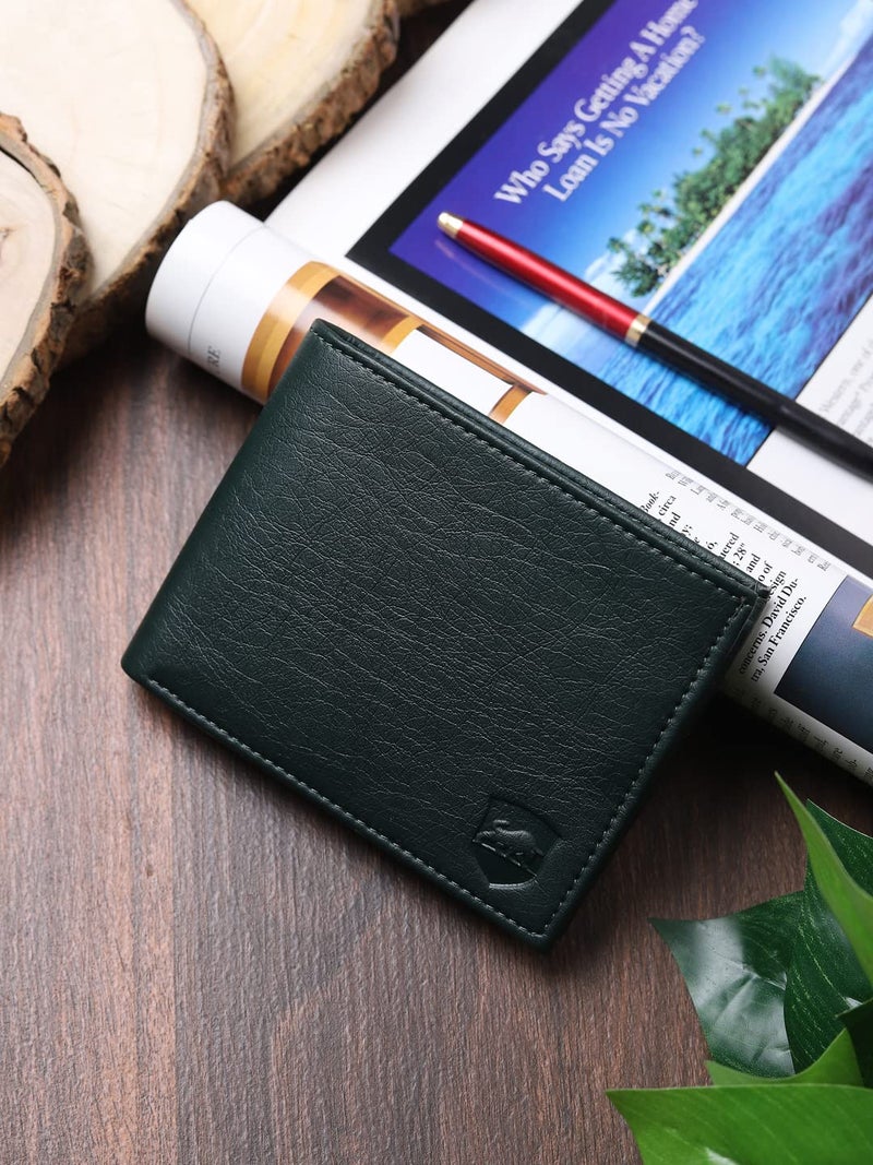 SAMTROH Container Design PU Leather Wallet for Men | 3 Card Slots | 2 Currency & Secret Comartment | 2 Id Card Slots & 1 Coin Pocket (Green) - Image 2