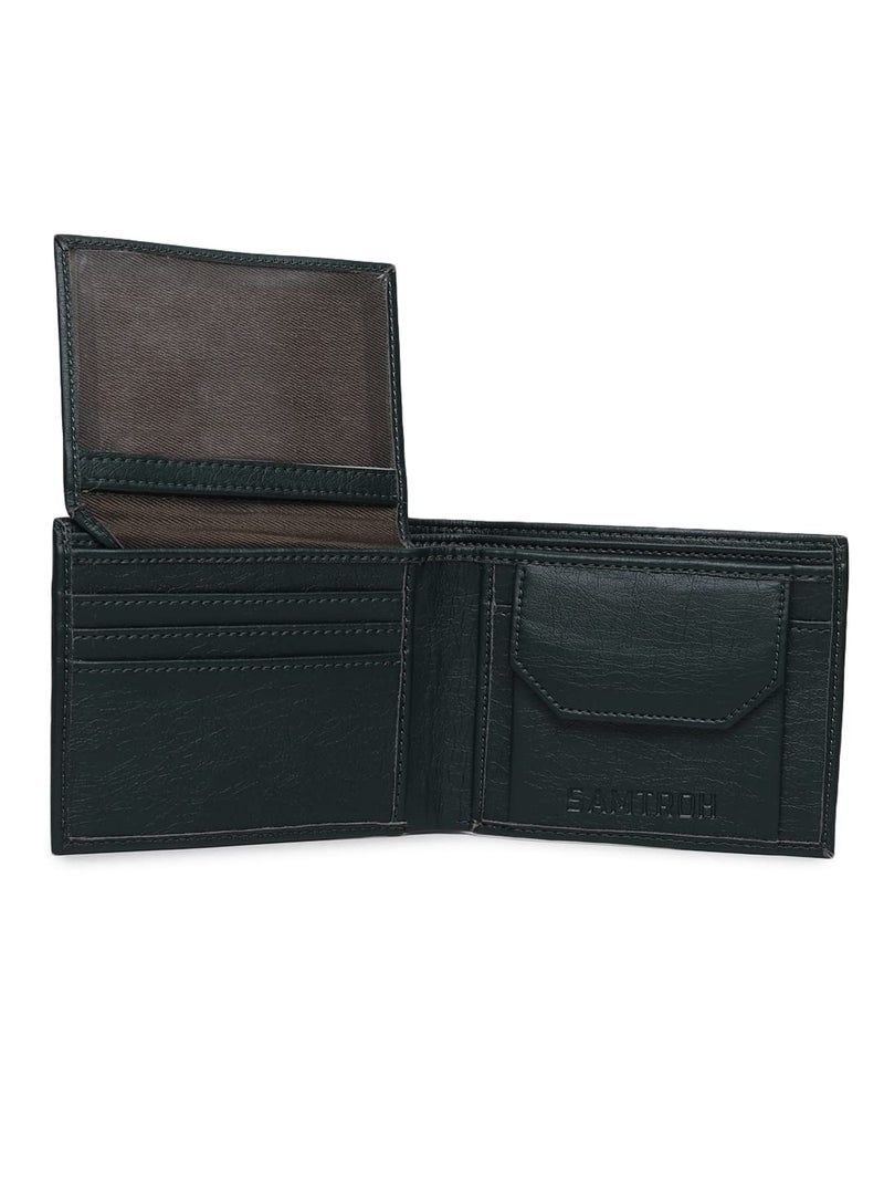 SAMTROH Container Design PU Leather Wallet for Men | 3 Card Slots | 2 Currency & Secret Comartment | 2 Id Card Slots & 1 Coin Pocket (Green) - Image 4