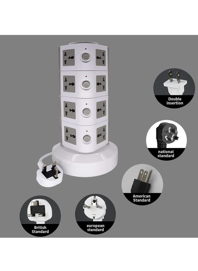 JAJEEK Universal Vertical Tower Power Strip – Multi-Socket (110V-250V) with 2 USB Ports, Electric Charging Station Surge Protector, Four-Layer Design, Suitable for Any Country - Image 5